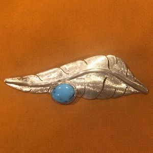 Silver and turquoise feather pin